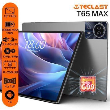 Планшет Teclast T65 Max 13" 8ГБ, 256ГБ, LTE, 10000мА&bull;год, Android, сірий 6940709686126 фото