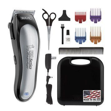 Машинка для стрижки животных WAHL Lithium Ion Pro, сеть+аккум., насадок-4, кейс,ножницы, расческа в компл, серый 09766-016 фото