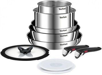 Набір посуду Tefal Ingenio Emotion, змінна ручка, 10предметів, нержавіюча сталь, бакеліт, пластик, силікон, скло L897SA74 фото