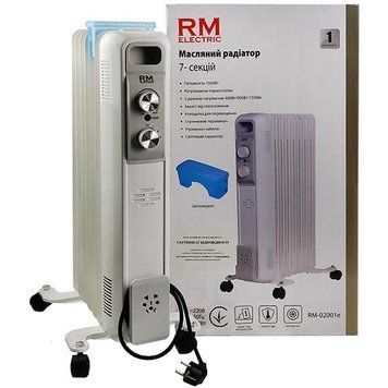 Обігрівач оливний RM Electric, 15м2, 1500Вт, мех. упр-ння, 7 секцій, зволожувач, білий RM-02001E фото