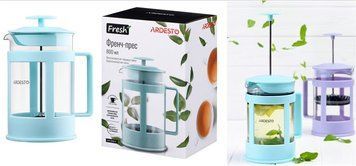 Френч-пресс Ardesto Fresh, 800мл, боросиликатное стекло, пластик, прозрачный, голубой AR1008TF фото