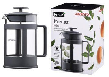 Френч-пресс Ardesto Fresh, 800мл, боросиликатное стекло, пластик, прозрачный, серый AR1008GF фото