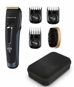 Машинка для стрижки Rowenta Advancer, для бороди, вусів, голови, мережа+акум., роторний мотор, насадок-3, кейс, титан.напил., темно-синій TN5244E0 фото