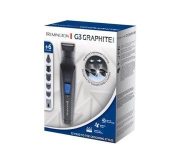 Набір для стрижки Remington G3 Graphite series, для бороди, вусів, голови і носа, акум., роторний мотор, насадок-6, сталь, чорний PG3000 фото
