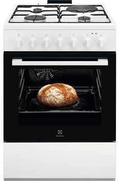 Плита Electrolux комбінована 3 газ + 1 електро, 57л, 60x60см, конвекція, білий LKM624022W фото