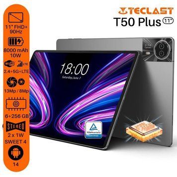 Планшет Teclast T50 Plus 11" 6ГБ, 256ГБ, LTE, 8000мА&bull;год, Android, сірий 6940709686300 фото