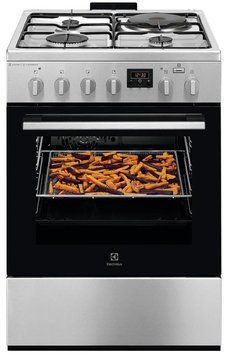 Плита Electrolux комбінована 3 газ + 1 електро, 58л, 60x60см, дисплей, конвекція, пара, нерж LKM660222X фото