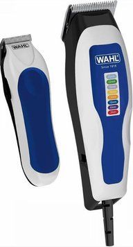 Машинка для стрижки WAHL ColorPro Combo, от сети, вибрационный мотор, насадок-8, кейс, мини триммер в компл., сталь, бело-синий 1395.0465 фото