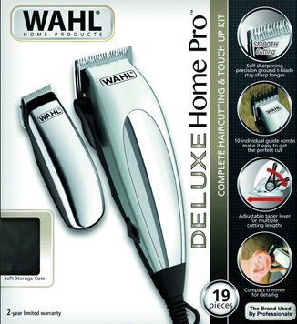 Машинка для стрижки WAHL HomePro Deluxe Combo, от сети, вибрационный мотор, насадок-12, мини-триммер в компл., серебристый 79305-1316 фото
