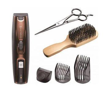 Триммер Remington Beard Kit, для бороды и усов, акум., насадок-2, ножницы, щетка в компл., титан.напил., коричневый MB4046 фото